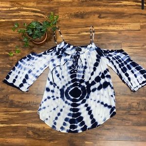 Tie dye cutout shoulder blouse